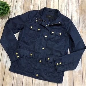 J Crew Downtown Field Jacket Waxed Canvas Navy Blue Gold Women’s Size Small